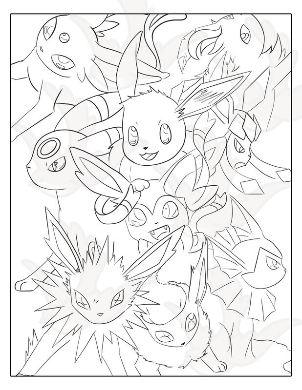 Cute coloring page, adult coloring page,  printable coloring sheets Pokemon coloring sheets Eevee coloring sheet Vaporeon Jolteon