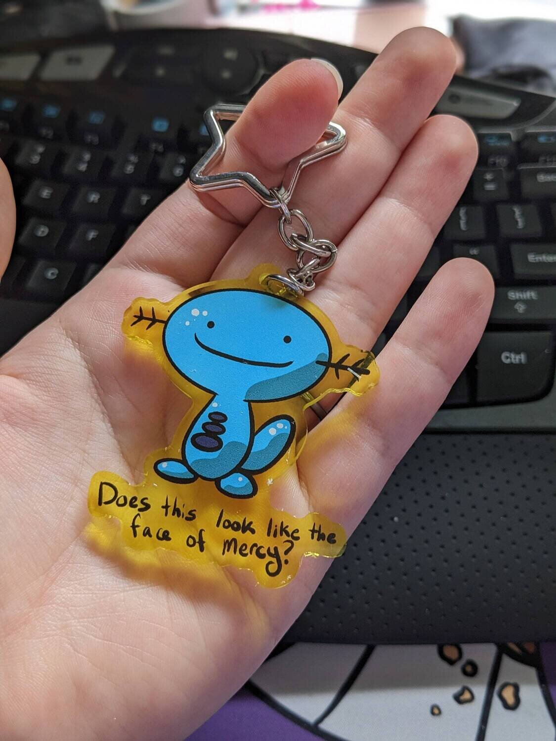 Wooper Does this look like the face of mercy Keychain Single Sided Acrylic Keychain with Star coil key holder Pokemon Keychain 2"