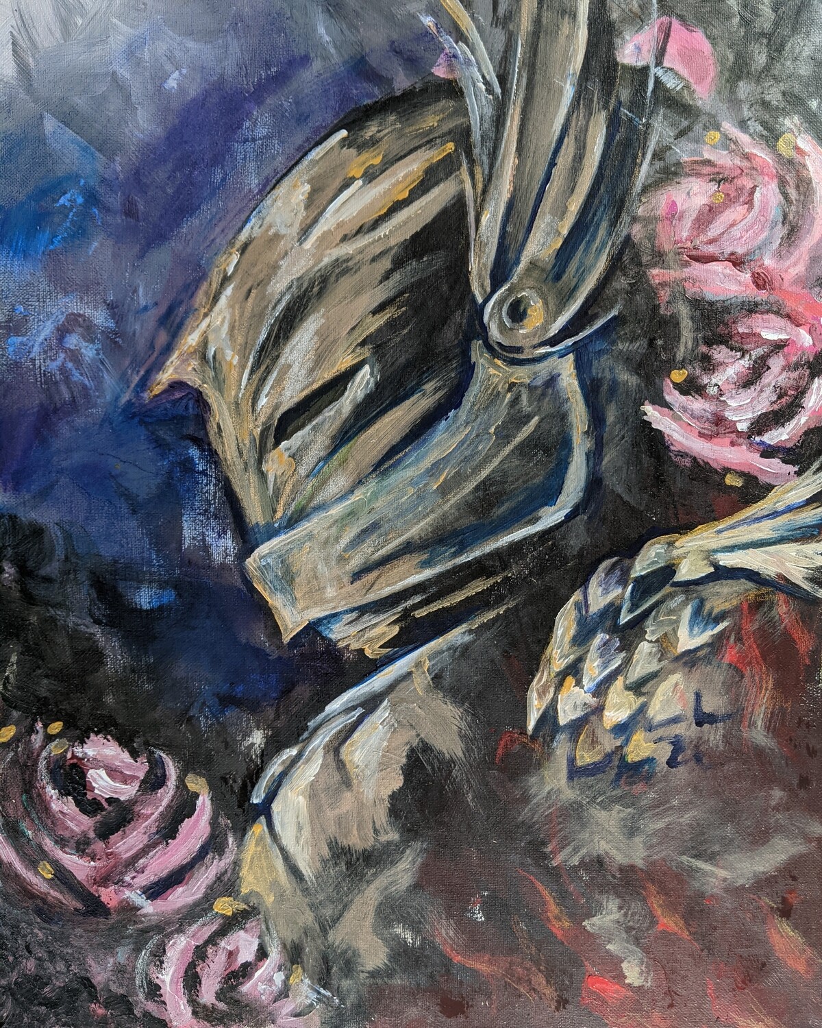 Guardian fantasy painting roses armor suit of armor knight