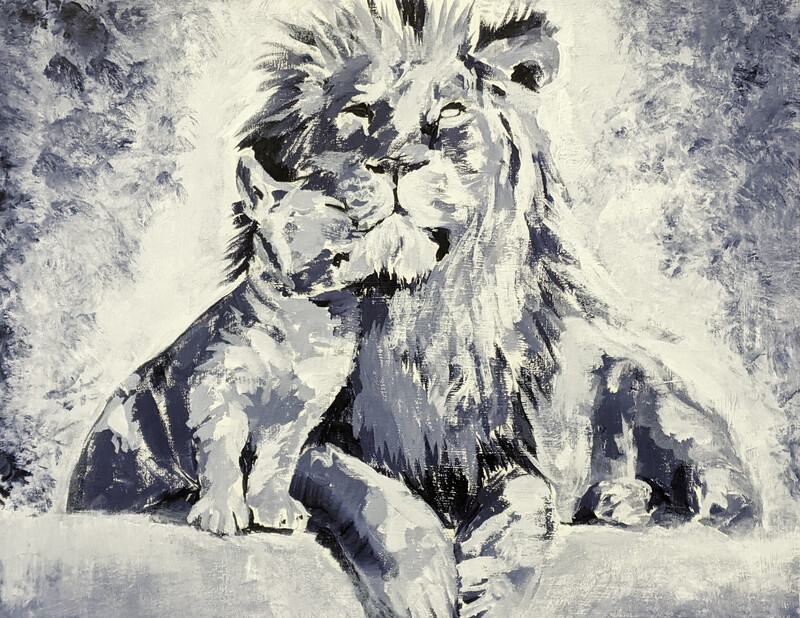 Pride Lion and cub Poster Lion poster Beautiful rustic Lion and cub painting flora and fauna painting print