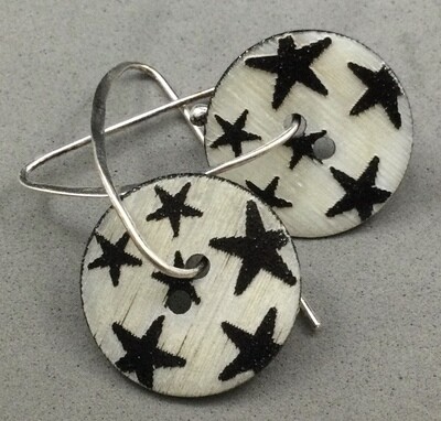 Laser Etched Stars on Shell on Interchangeable Sterling Silver Earring Wires