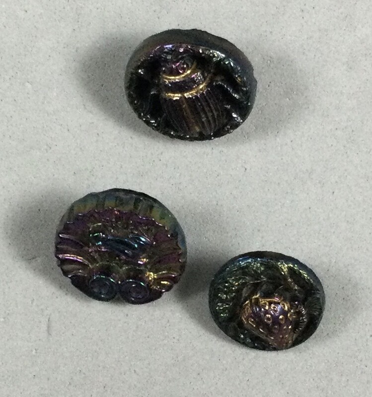 Three Iridescent Black Glass, Beetle, Frog &amp; Strawberry