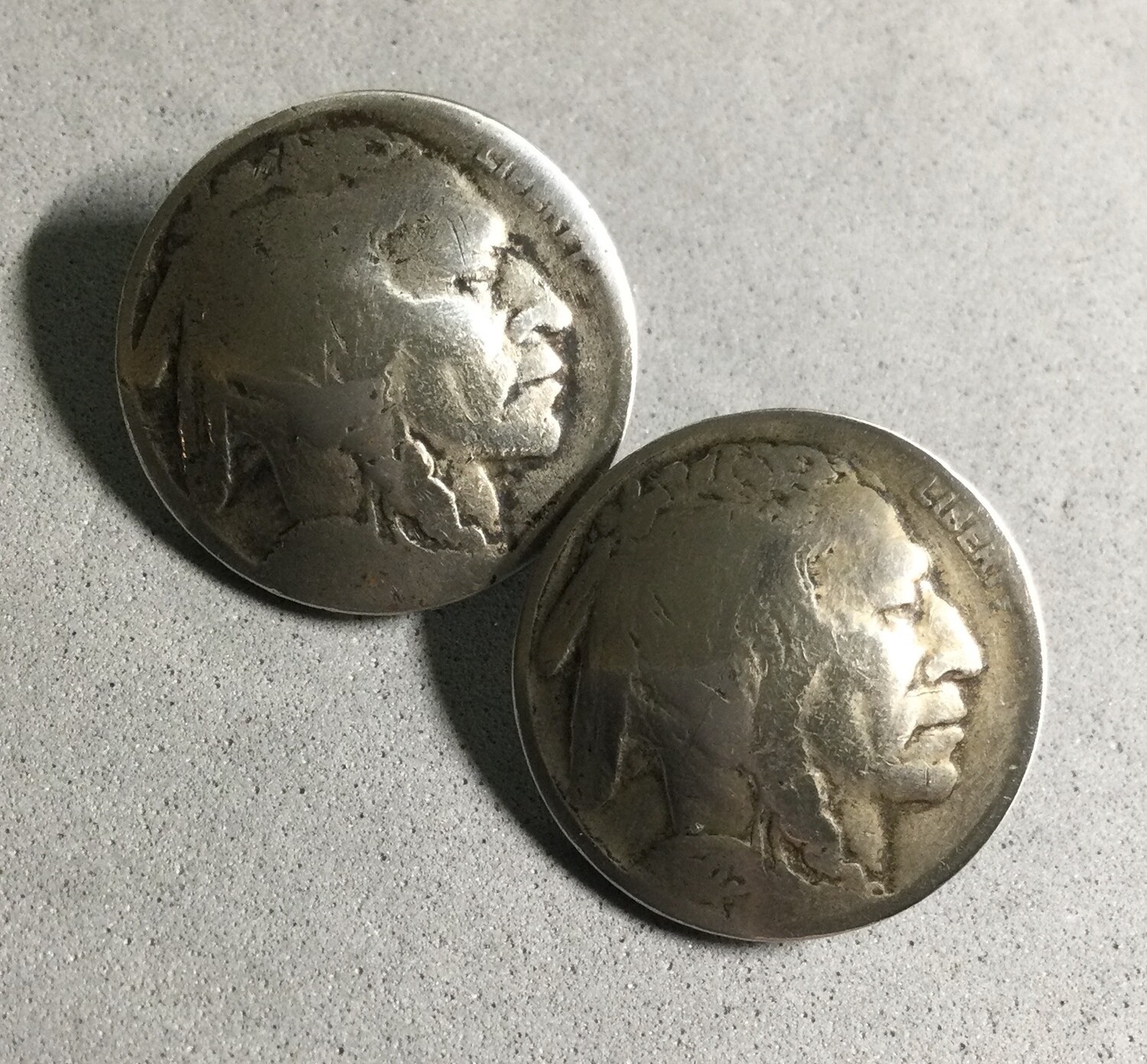 Two Genuine Indian Head Nickel Buttons