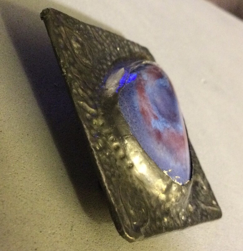 Ruskin Pottery Cabochon Mounted in Pewter Brooch