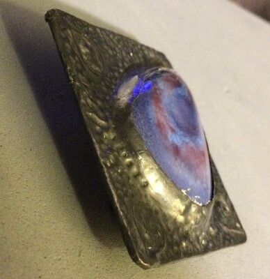 Ruskin Pottery Cabochon Mounted in Pewter Brooch