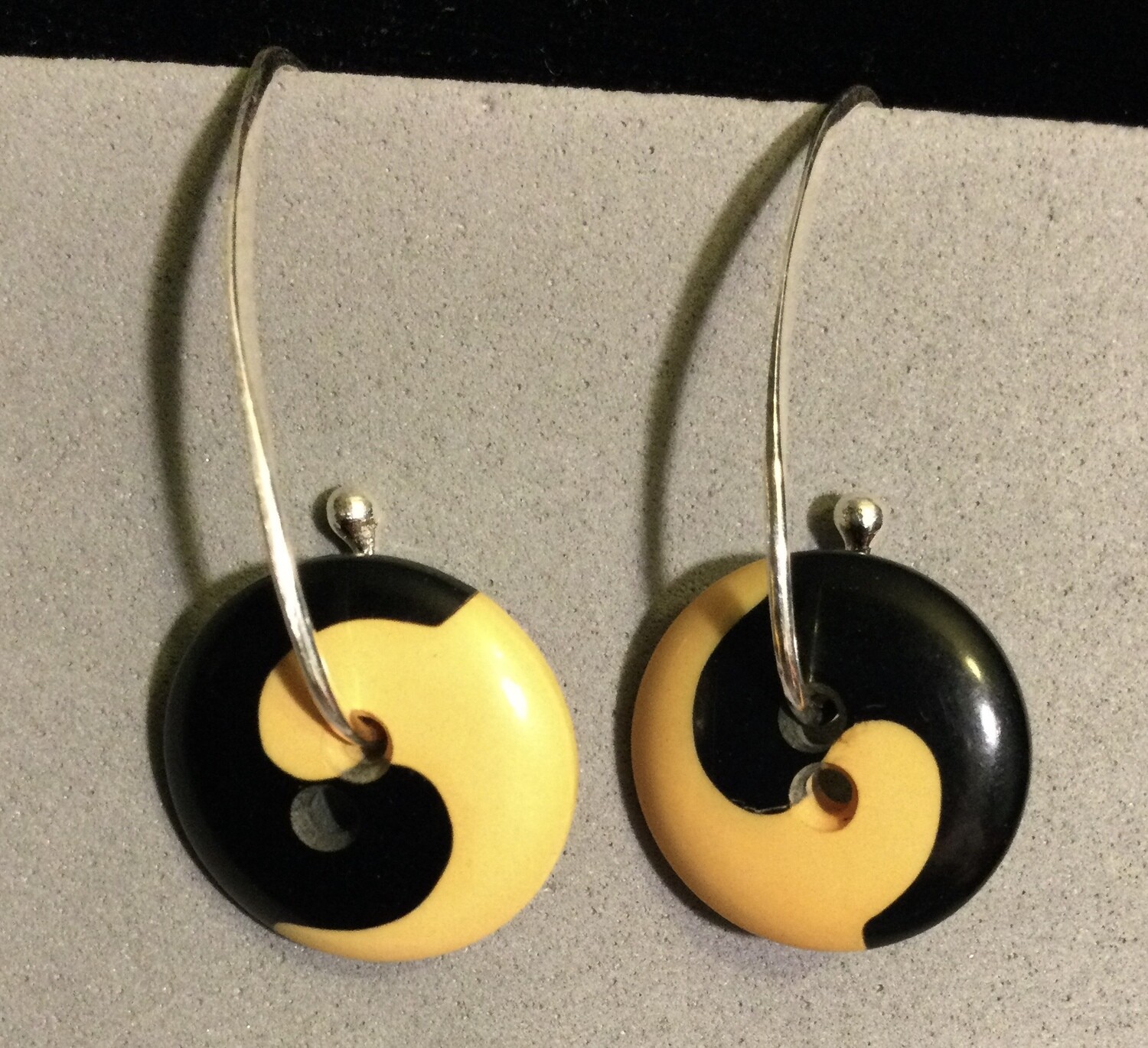 Handmade Sterling Interchangeable Button Earring Wires with Bakelite Yin Yang Buttons