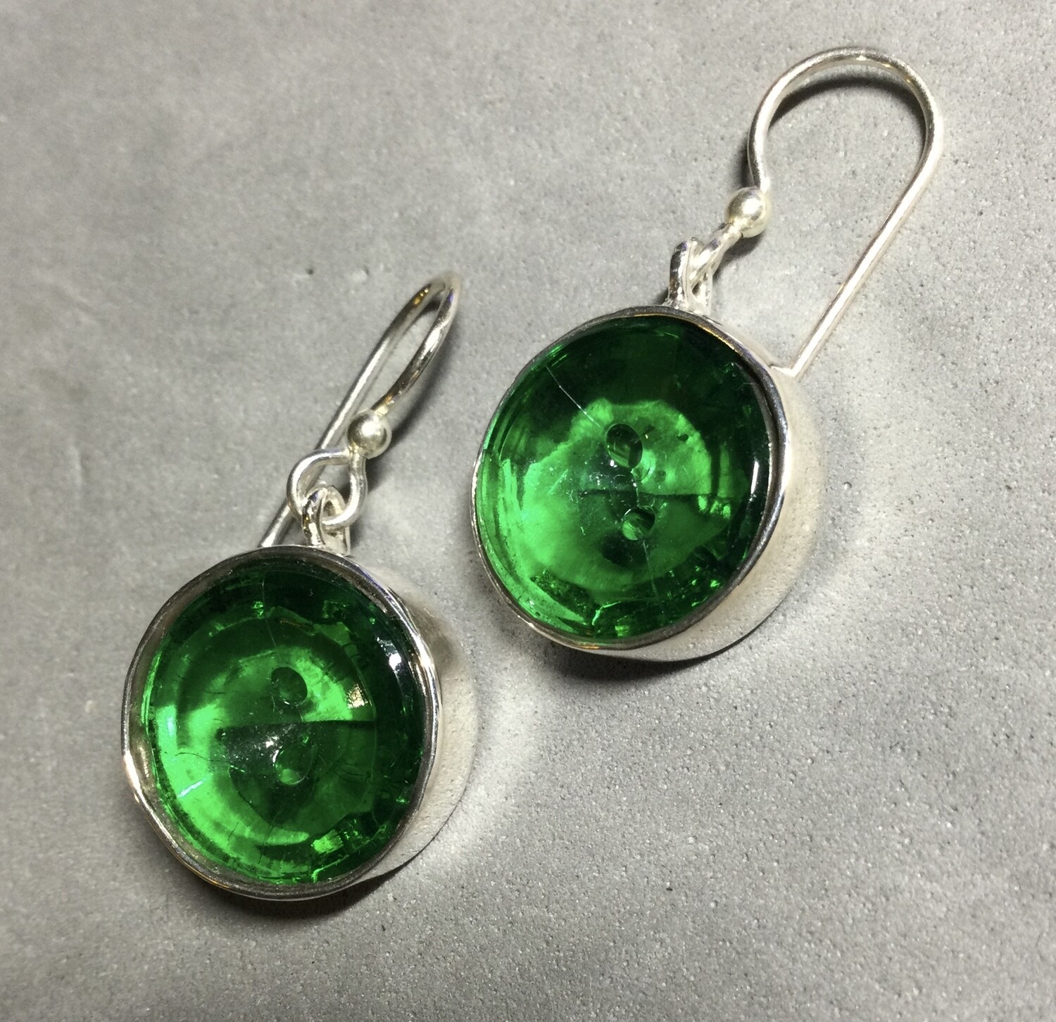 GLASS BUTTONS SET IN STERLING SILVER EARRINGS