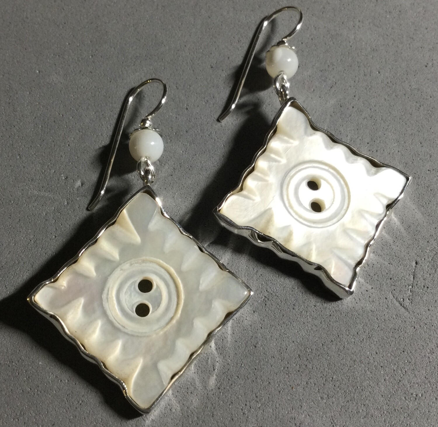 SQUARE MOTHER-OF-PEARL BUTTONS SET IN STERLING EARRINGS