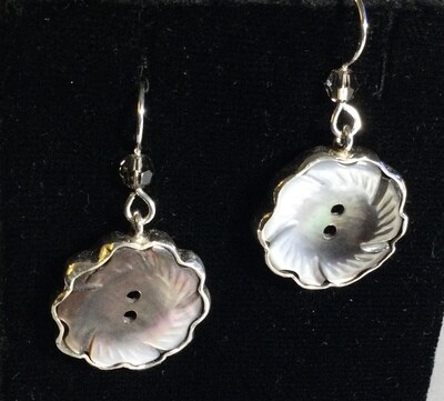 CARVED SHELL BUTTONS IN STERLING EARRINGS