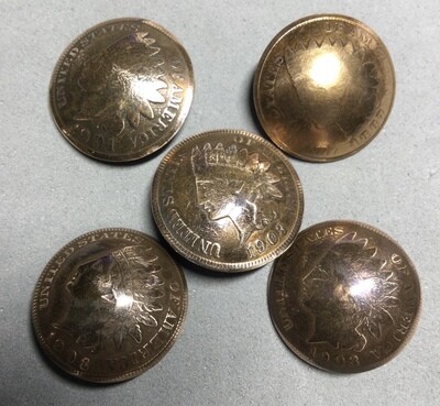 Five Indian Head Cent Coin Buttons