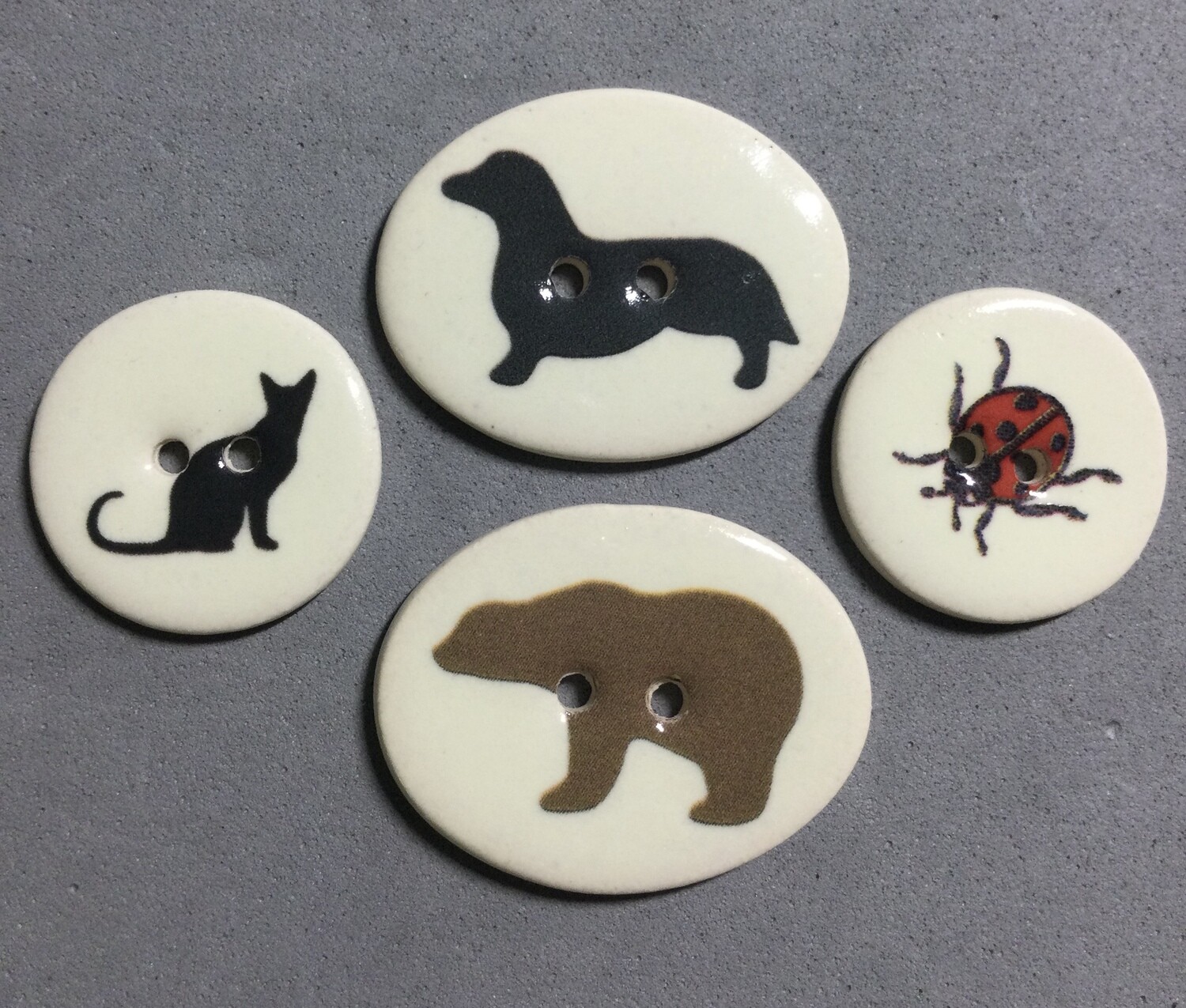 Contemporary English Ceramics, Dachshund, Bear, Cat and Ladybug