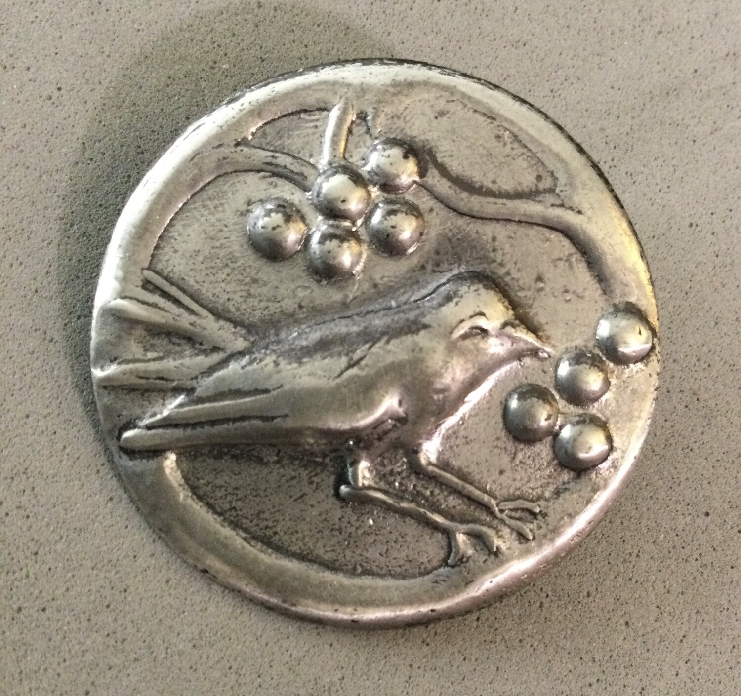White Metal Bird with Berries