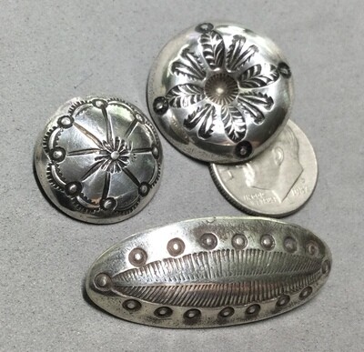 NATIVE AMERICAN STERLING SILVER, TWO BUTTONS, ONE TRIM