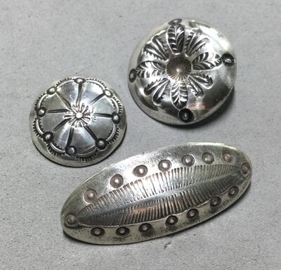 NATIVE AMERICAN STERLING SILVER, TWO BUTTONS, ONE TRIM