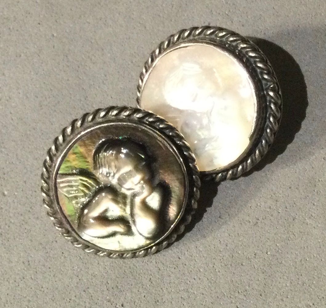 LASER CARVED SHELL CHERUB SET IN STERLING, Small