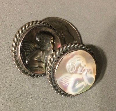 LASER CARVED SHELL CHERUB SET IN STERLING, Small
