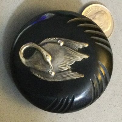 CARVED BAKELITE with SILVER SWAN, LARGE