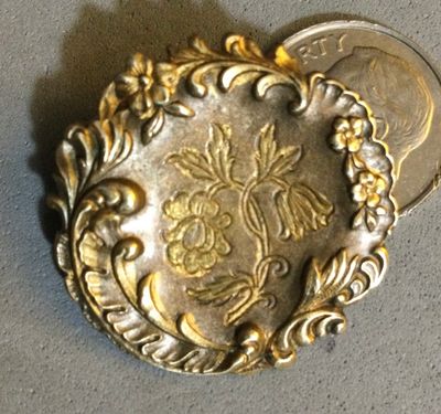 STAMPED BRASS FLORAL with ROCOCO BORDER, Medium