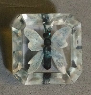 MODIFIED SQUARE LUCITE with BUTTERFLY,  LARGE