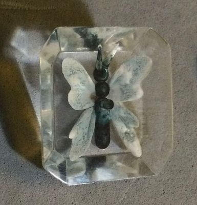 MODIFIED SQUARE LUCITE with BUTTERFLY,  LARGE