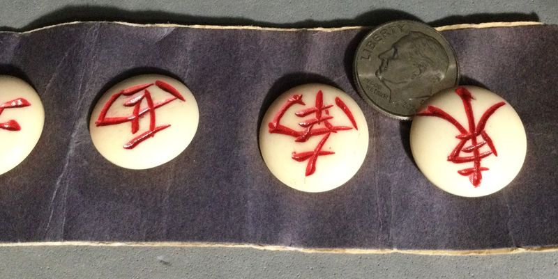 Set of SIX CARVED &amp; INKED BONE MAHJONG BUTTONS