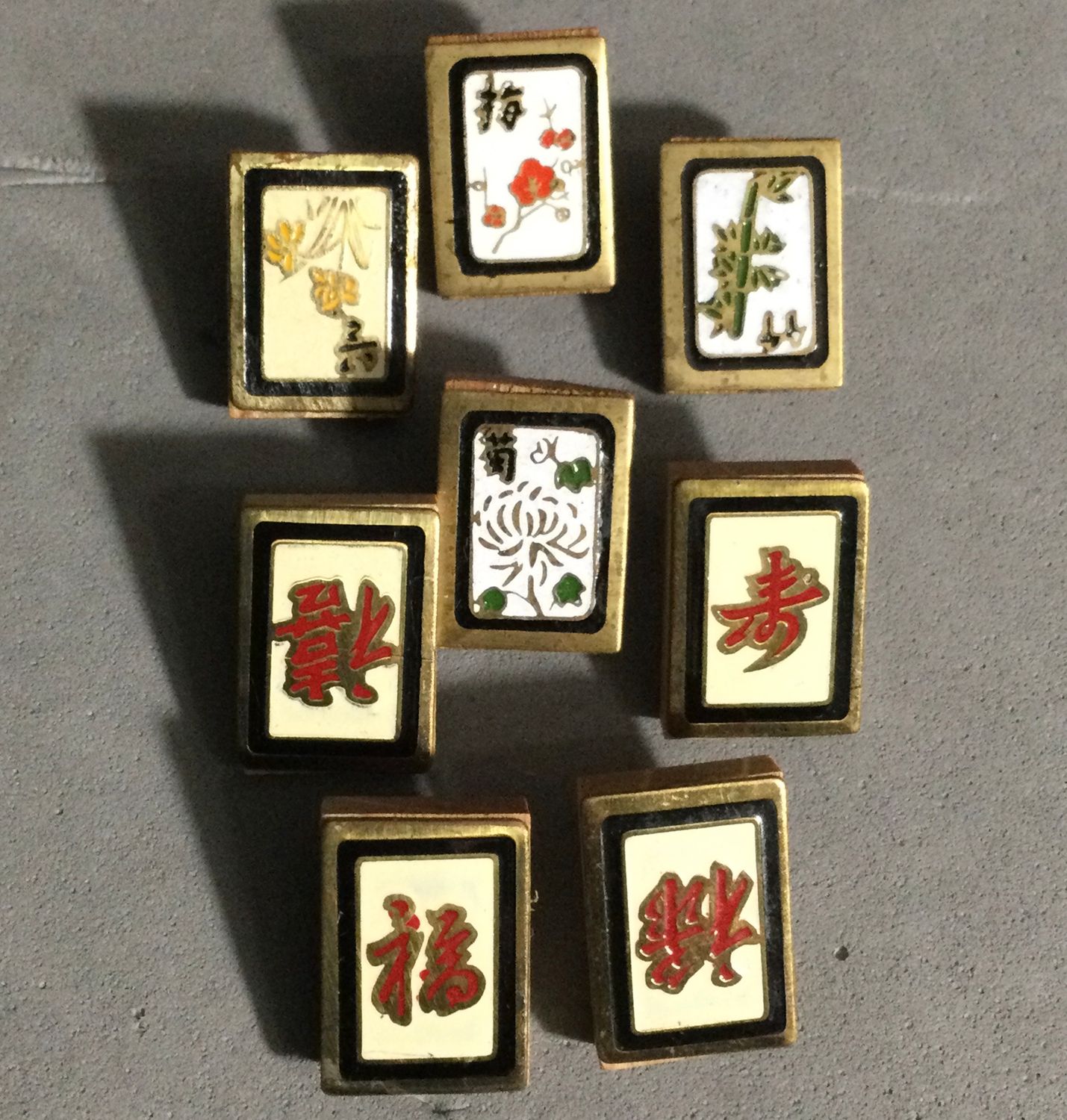 Set of 8 Metal &amp; Wood Mahjong Buttons