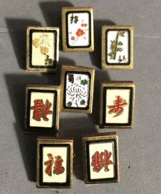 Set of 8 Metal &amp; Wood Mahjong Buttons