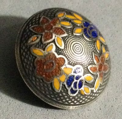 SILVERED BRASS WITH APPLIED ENAMELED FLOWERS AND LEAVES