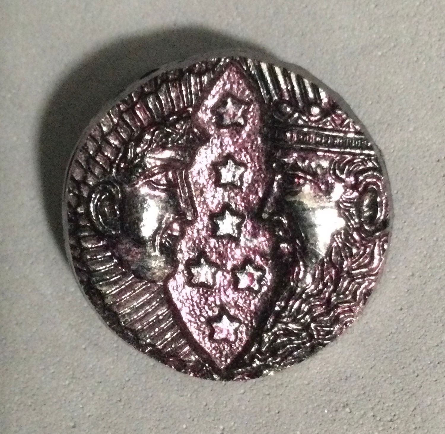 Sol and Luna, Silver-lustered Black Glass with Raspberry Tint, Medium