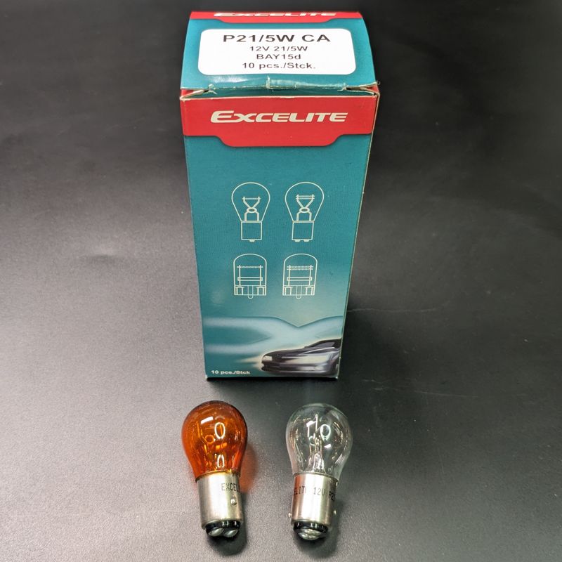 Excelite Brake Light Bulb 12V 21W 5W Double Contact Clear Amber Fits BAY15d Cars Trucks Motorcycles