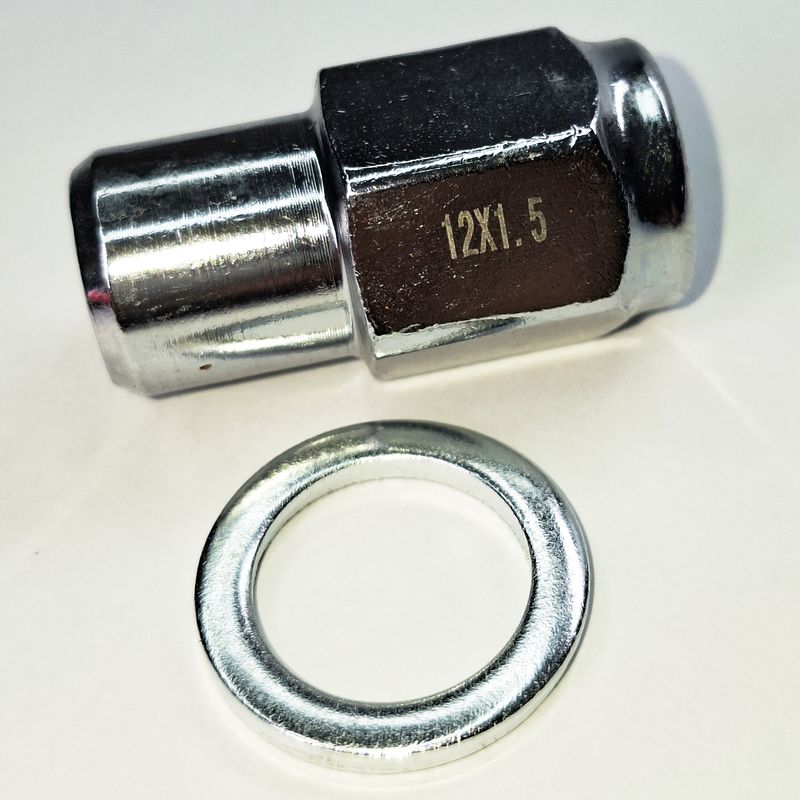 Chrome Hub Nut With Washer M12 Fits Toyota 12 MM 1.5 Pitch Wheel Stud