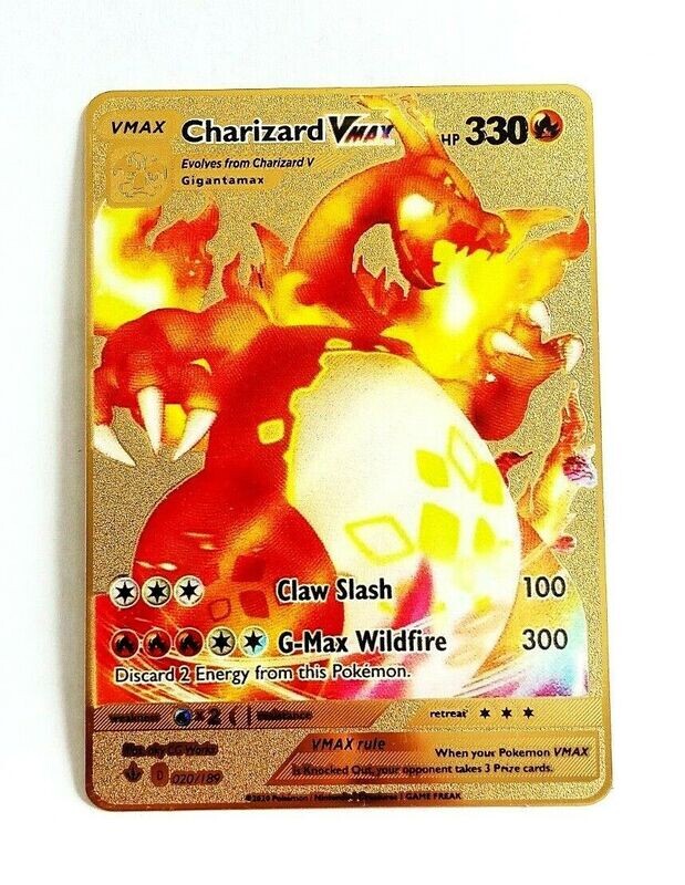 ⭐Carte Pokémon Dracaufeu Charizard Vmax 020/189 Ténèbres Embrasées Métal Doré⭐