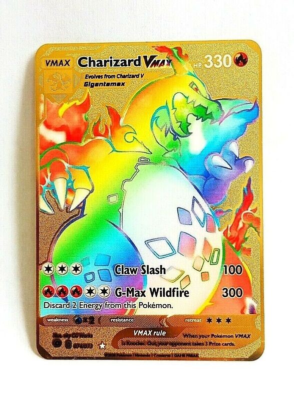 ​⭐Carte Pokémon Dracaufeu Charizard Vmax Rainbow Rare 074/073 Gold Métal Doré⭐