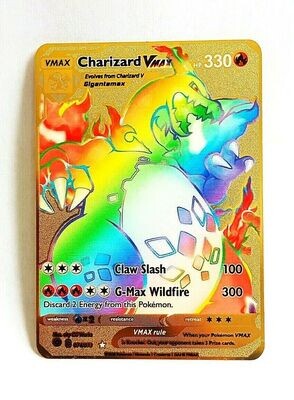 ​⭐Carte Pokémon Dracaufeu Charizard Vmax Rainbow Rare 074/073 Gold Métal Doré⭐