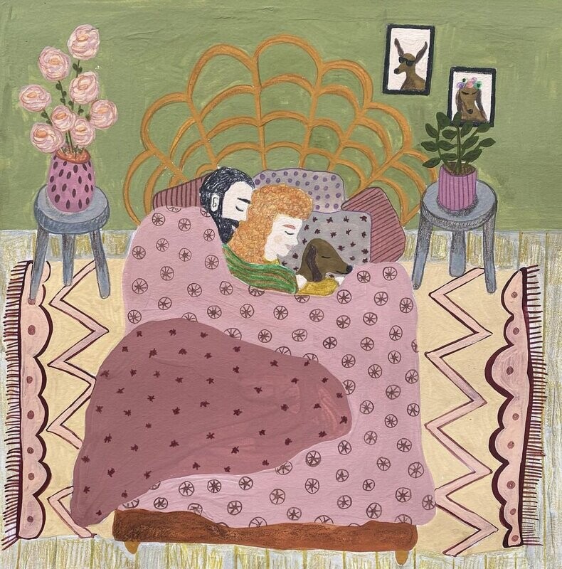 Kaart 'Teckel in bed'