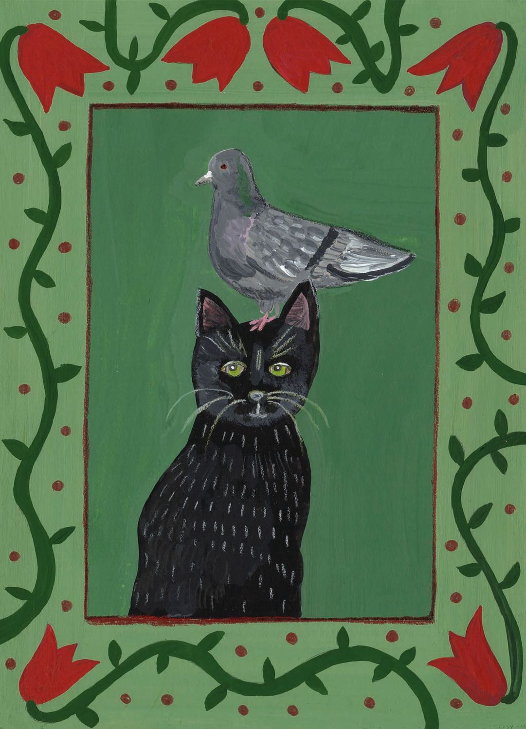 Ansichtkaart Kat en Duif