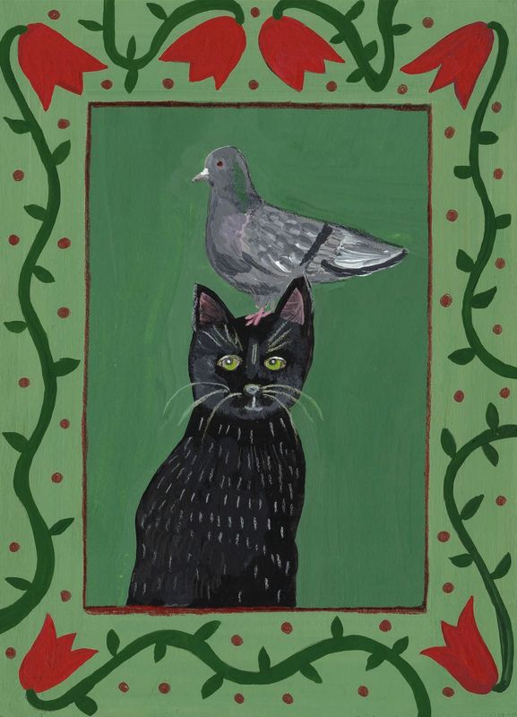 Ansichtkaart Kat en Duif