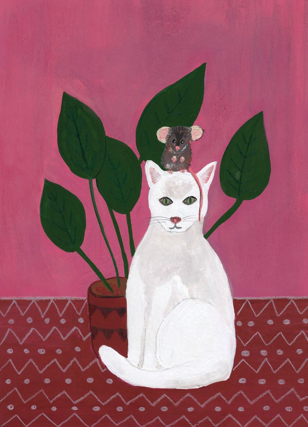 Ansichtkaart Witte kat & Muis