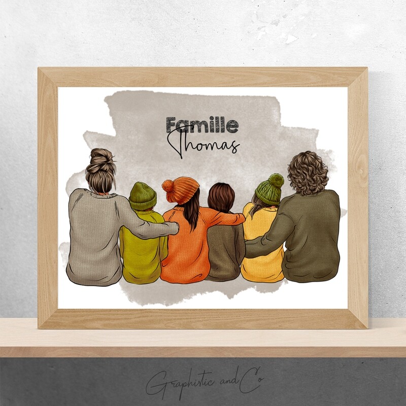 Portrait de Famille personnalisé | Illustration d&#39;automne, hiver.