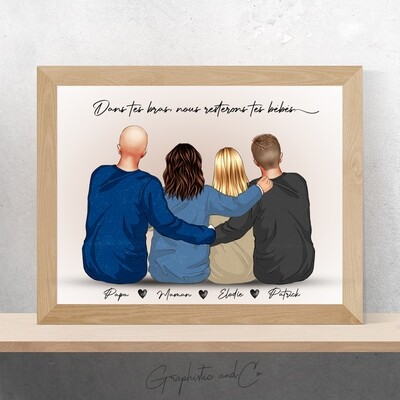 Portrait de Famille &quot;Un amour inconditionnel&quot; | Cadeau de Fête des Mères, Fête des Pères.