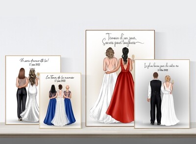 Portrait de Soirées, Mariage, Témoins ou Demoiselles d&#39;Honneur | Cadeau aux Mariés ou invités