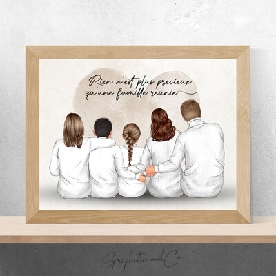 Portrait de Famille Tendresse | Illustration avec animal de compagnie | Cadeau personnalisé