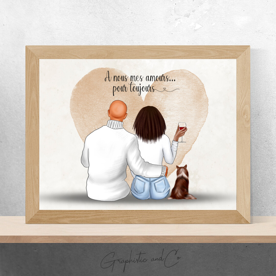 Portrait de Couple ou Famille &quot;Tendresse&quot;  | Cadeau de Saint Valentin, Fête des mères