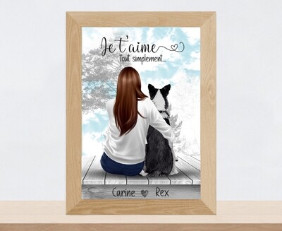 Portrait de femme ou fille avec son chien | Cadeau personnalisé anniversaire, Saint Valentin, Fête des mères, Noël