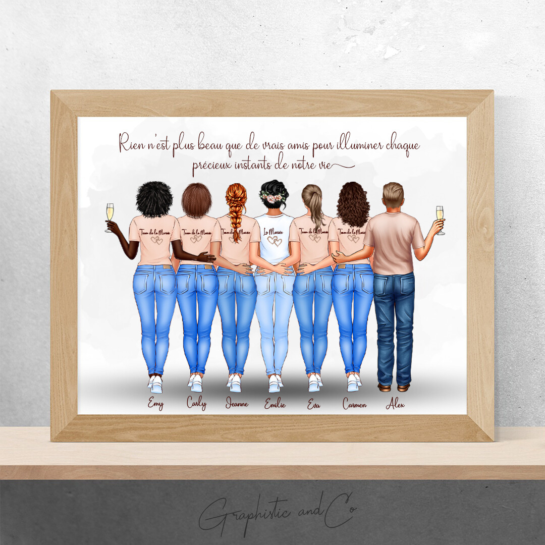 Portrait pour Cadeau Evjf | Cadeau de Mariage | Affiche meilleures amies