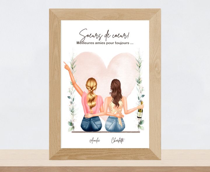 Portrait Amies sur balançoire | Besties avec animaux | Cadeau meilleure amie