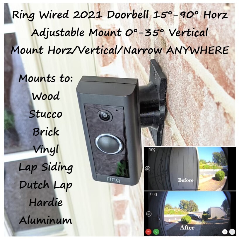 Ring Doorbell Wired 2021- 15-90 degree Swivel Mount