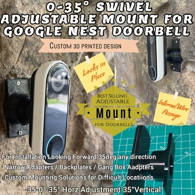 Google Nest Hello Doorbell 35 Degree Swivel Tilting Mount Bracket