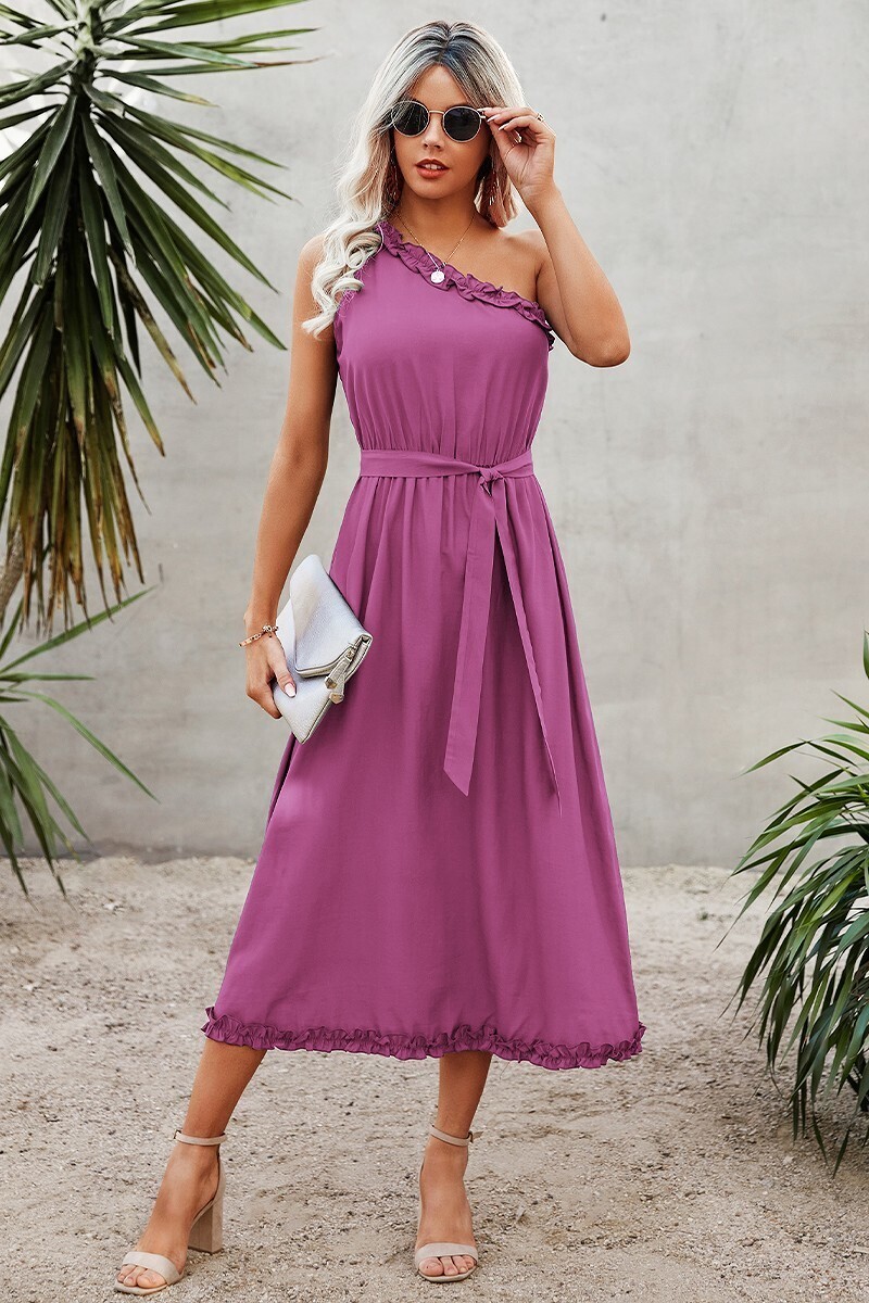 Purple One Shoulder Long Dress