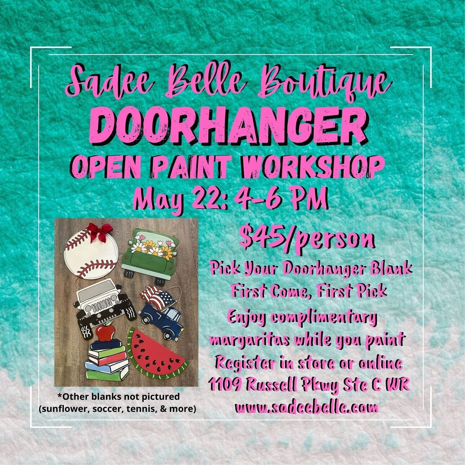 May 22, 4-6PM, Open Paint Workshop